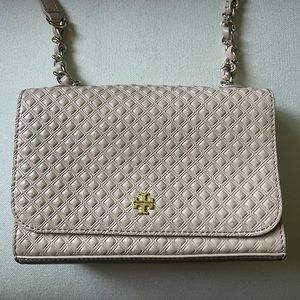 Tory Burch 'Shrunken Marion' Embossed Leather Shoulder Bag